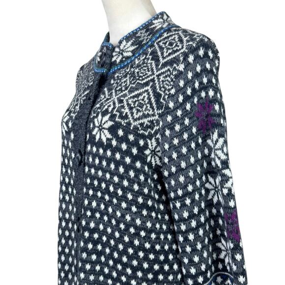 Anthropologie Rosie Neira Wool Blend Chunky Knit Nordic Long Cardigan Sweater - Picture 9 of 15